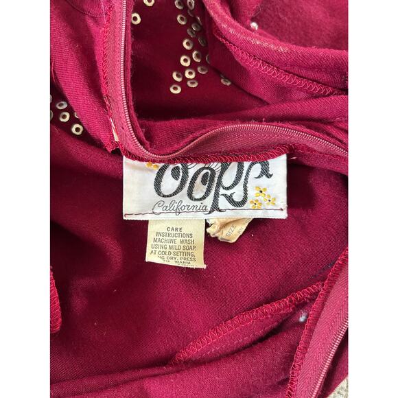 Vintage 70s OOPS California Jeweled Rhinestone A-Line Tank Maxi Dress Wine XS - Picture 7 of 11